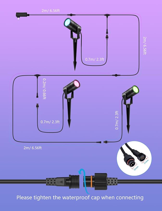 Smart Landscape Lights, APP Controlled RGBCW Color Changing Spot Lights - Image 8