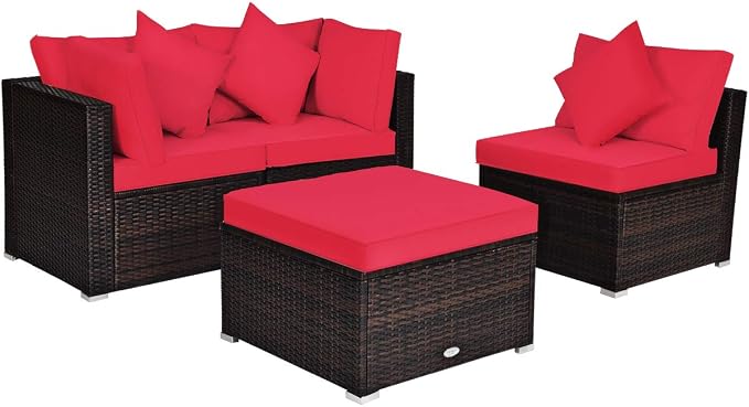 Tangkula 4 Pieces Patio Furniture Set, All Weather Outdoor Sectional Rattan by TANGKULA