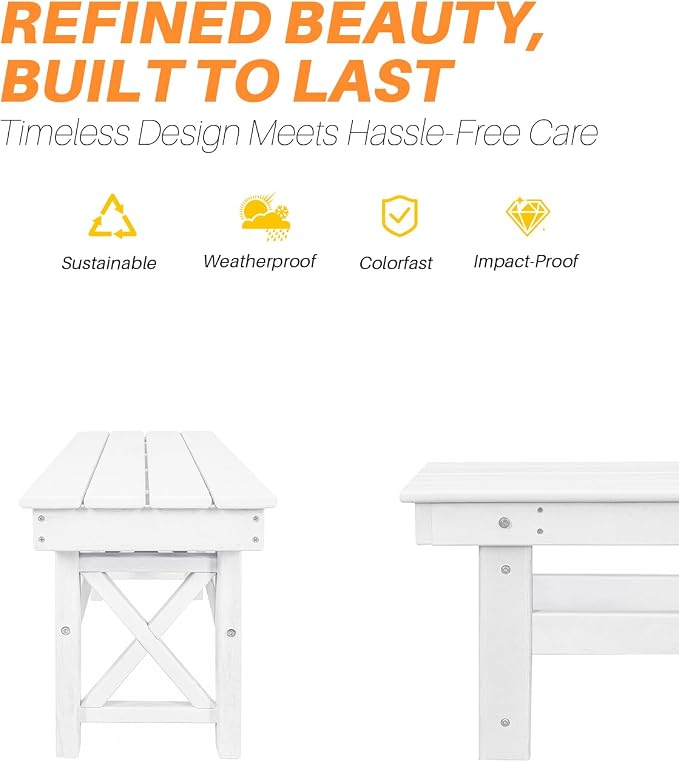 HDPE Outdoor Bench, Poly Lumber Adirondack Benches, All Weather HDPE Patio - Image 6
