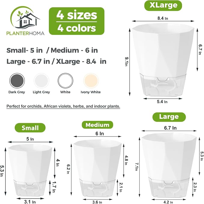 12 Pack Self Watering Pots for Indoor Plants, 5 Inches Self Watering Planters - Image 3