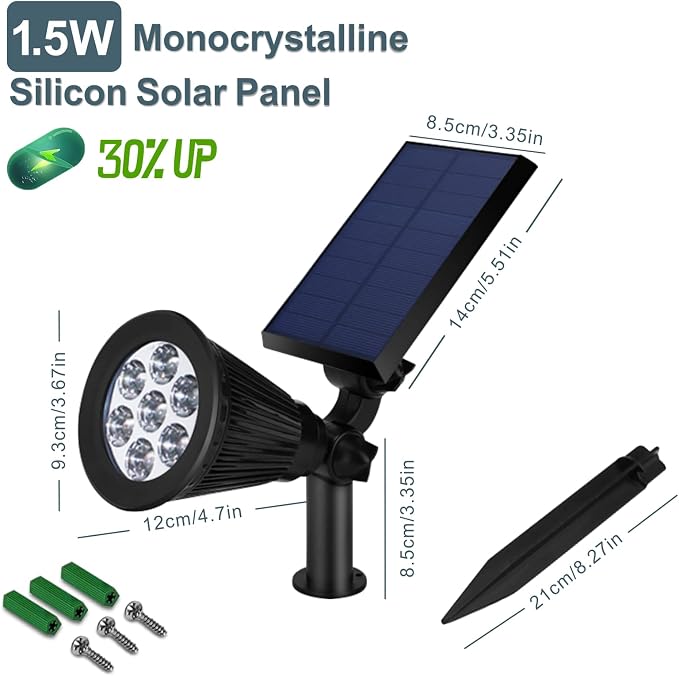 Solar Spotlights Outdoor, Bright 7-LED Landscape Spot Lights, Dusk-to-Dawn - Image 7