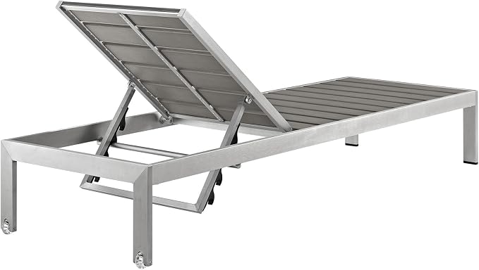 Modway Shore Aluminum Outdoor Patio Chaise Lounge Chair in Silver Gray - Image 5