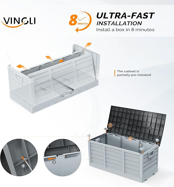 VINGLI 75 Gallon Collapsible Outdoor Storage Box, Simple-to-assemble Plastic - Image 2