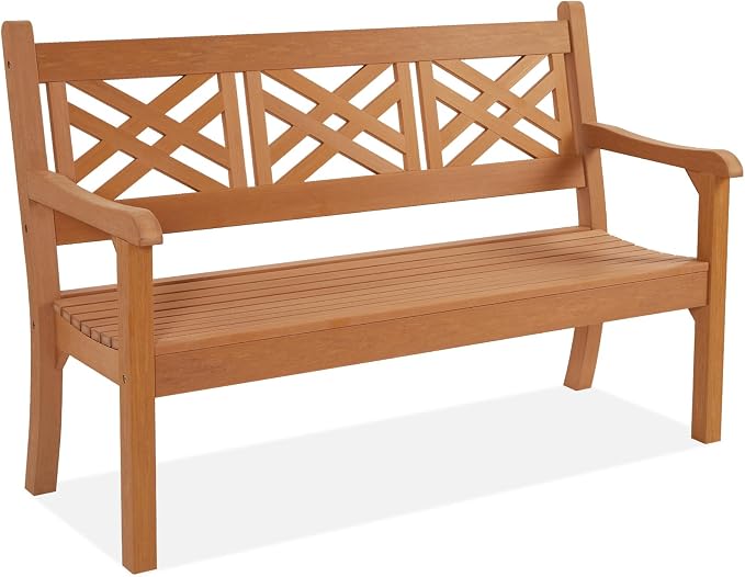 Psilvam 63''W All-Weather Poly Lumber Outdoor Bench – Teak Color, 3-Person by PsilvamGardenFurniture