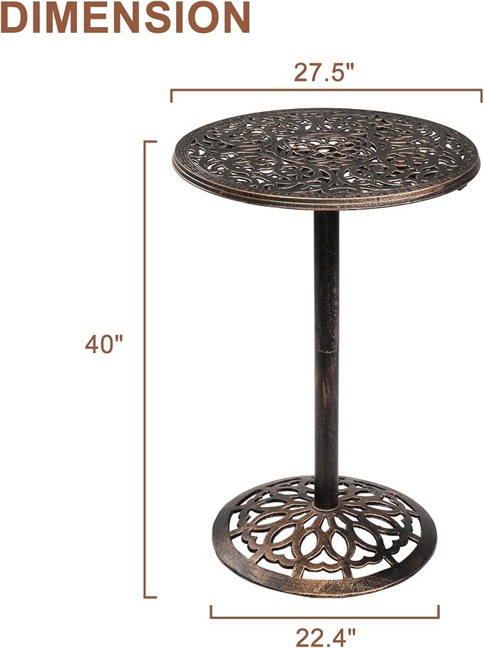 VINGLI 40" Outdoor Bar Table, High Top Table, Cast Aluminum Outdoor Pub Table - Image 3