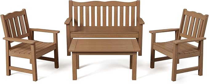 Stoog HIPS Outdoor Patio Dining Set, 4-Piece All-Weather Garden Bench, Chairs by Stoog