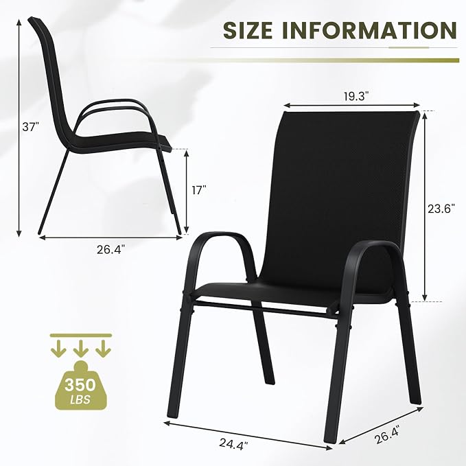 UDPATIO Patio Chairs Set of 8, Stackable Outdoor Dining Chairs - Image 3