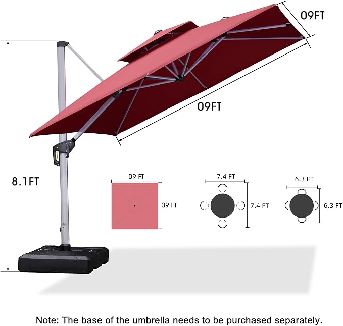 PURPLE LEAF Patio Umbrella 9ft Outdoor Square Umbrella Large Cantilever - Image 8
