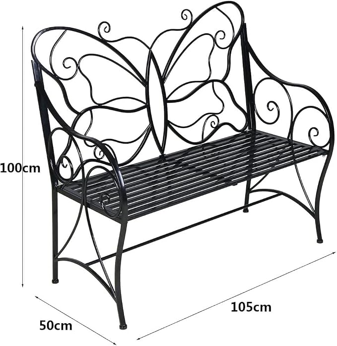 HLC Outdoor Bench Outdoor Sturdy Rust-Resistant Bench Butterfly Cast Iron - Image 2