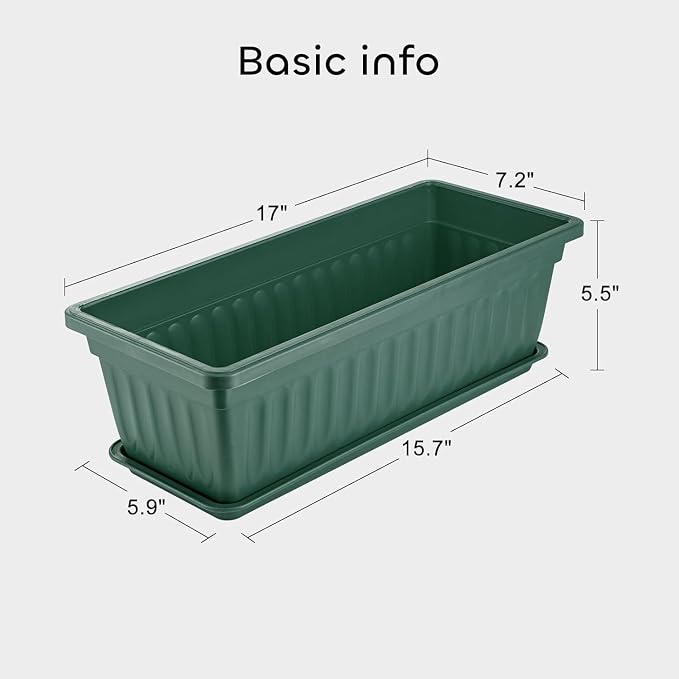 GROWNEER 3 Packs 17 Inches Green Flower Window Box Plastic Vegetable Planters - Image 3