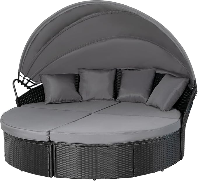 Outdoor Patio Furniture Canopy Daybed Round Sofas, 4 Pieces Seating Separates - Image 8