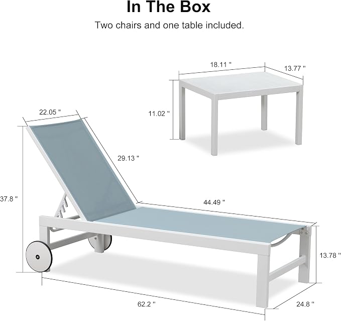 PURPLE LEAF Outdoor Chaise Lounge Chairs Set of 2 White Aluminum Lounge Chair - Image 2