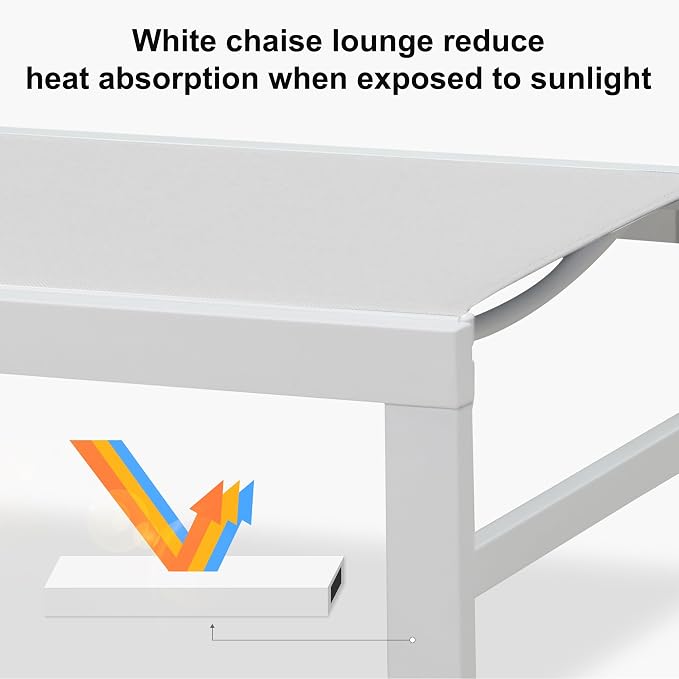 PURPLE LEAF Outdoor Chaise Lounge Chairs Set of 2 White Aluminum Lounge Chair - Image 4