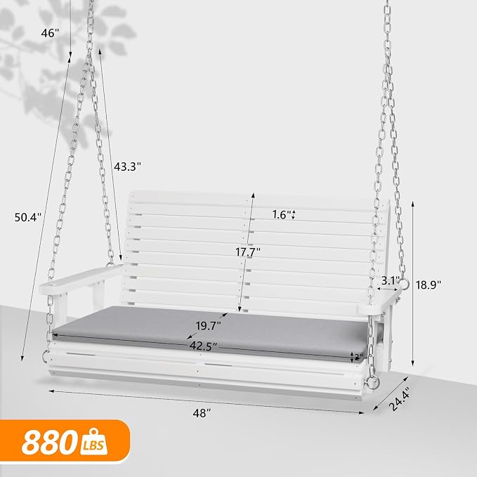 VINGLI Outdoor 4 FT Porch Swing, Heavy Duty 880 LBS Wooden Patio Swings - Image 5