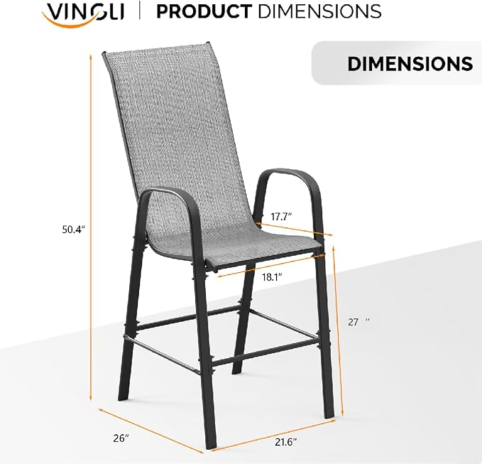 VINGLI Set of 4 Stackable Outdoor Bar Stools – Sling Chairs - Image 3