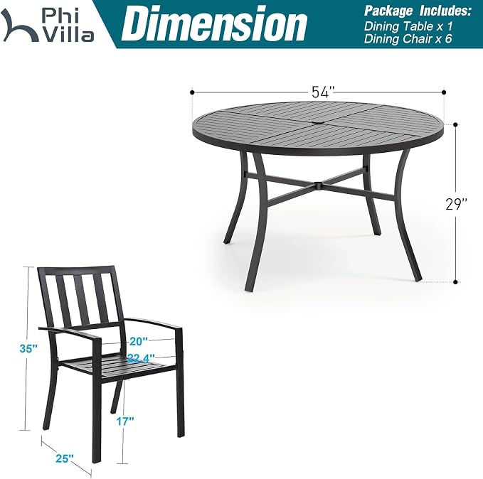 PHI VILLA 7 Pieces Outdoor Round Dining Set - Image 9