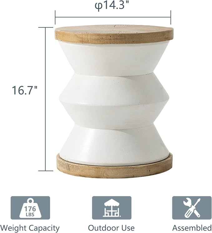 COSIEST White Outdoor Side Table, Round MgO Concrete End Patio Side Table - Image 2