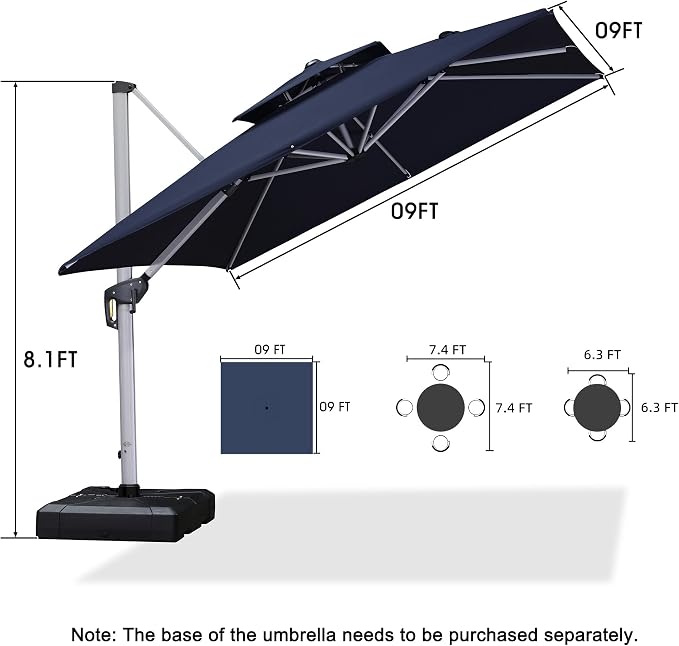 PURPLE LEAF 9ft Patio Umbrella Outdoor Square Umbrella Large Cantilever - Image 8