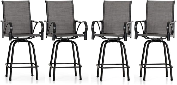 PHI VILLA Outdoor Swivel Bar Stools Set of 4, High Top Patio Bar Stools & Chairs by PHIVILLAThepioneerofcomfortablehouseholdsupplies