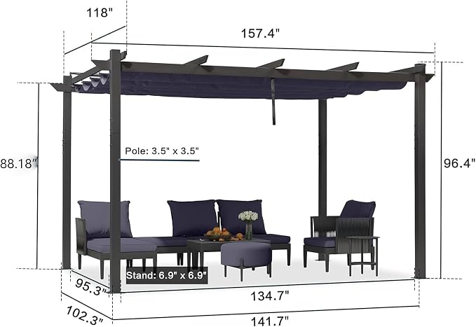 PURPLE LEAF 10' x 13' Aluminum Outdoor Pergola Wind-Resistant Retractable - Image 5