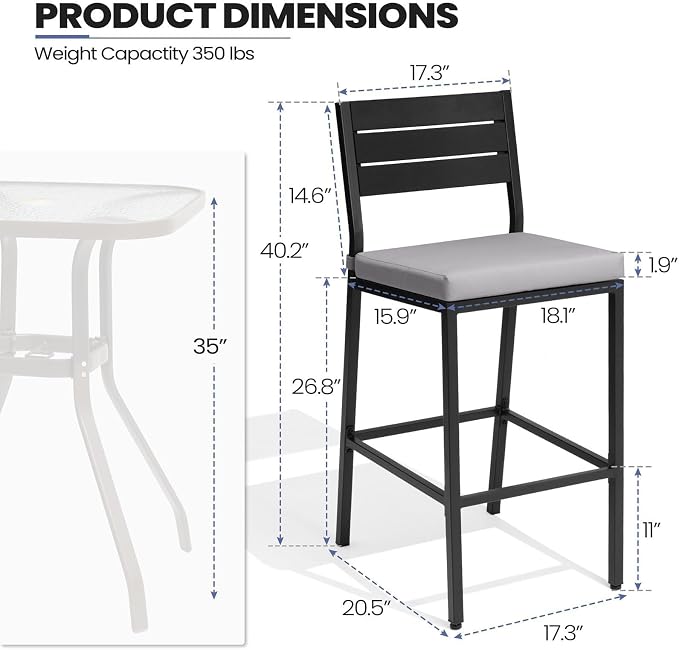 Crestlive Products Outdoor Bar Stools Set of 4, Patio Counter Height Barstools - Image 3