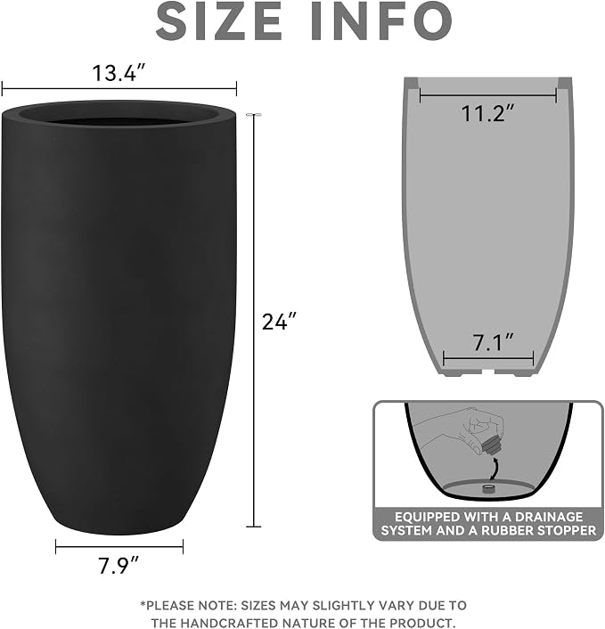 Kante 24 Inch Tall Round Concrete Planter, Large Indoor Outdoor Plant Pots - Image 2