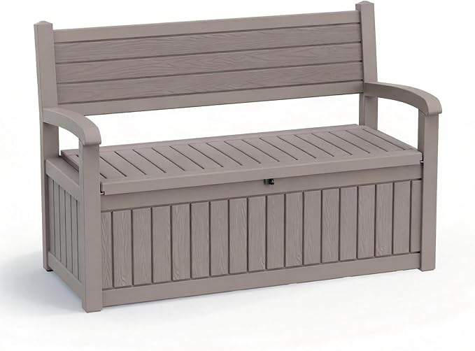 EasyUp 80 Gallon Wood Grain Style Outdoor Storage Bench, Waterproof and by EASYUP