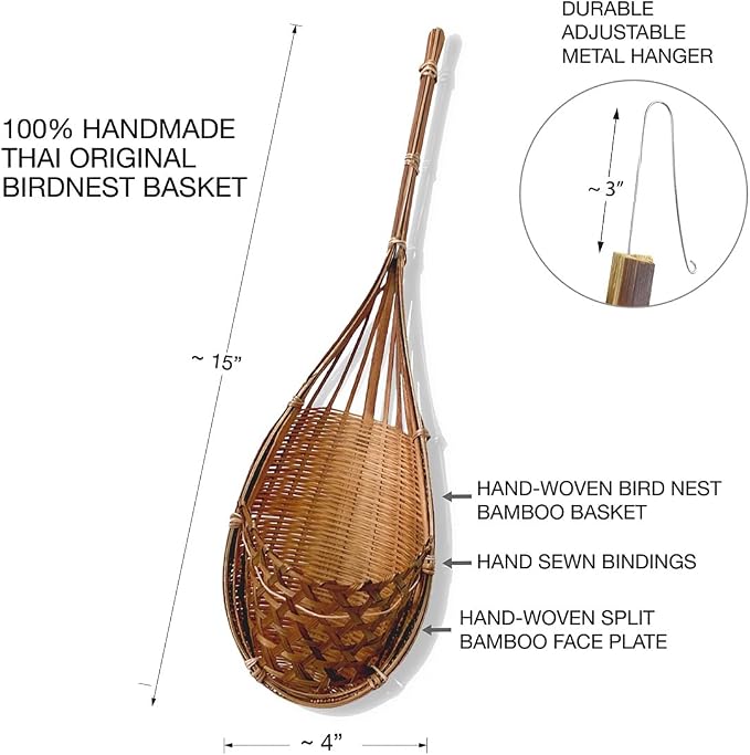 Handmade 100% Thai Bamboo Hanging Orchid Basket – 4 Inch Set of 3 - Image 4
