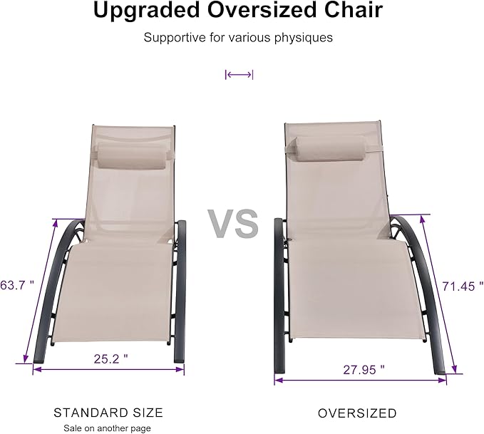PURPLE LEAF Patio Oversized Chaise Lounge Chair Set - Image 2