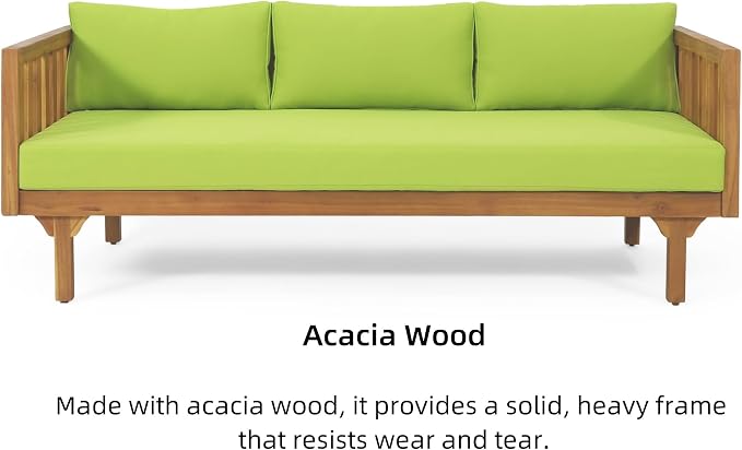 Merax Outdoor 3 Seater Daybed, Acacia Wood Day Bed Couch Sofa - Image 4