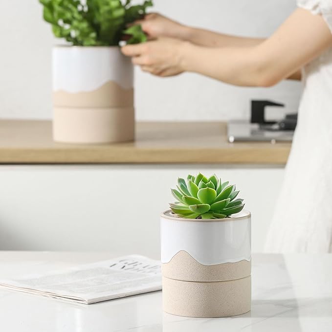 Nihow Self Watering Plant Pot: 4.5 Inch Ceramic Planter - Image 5