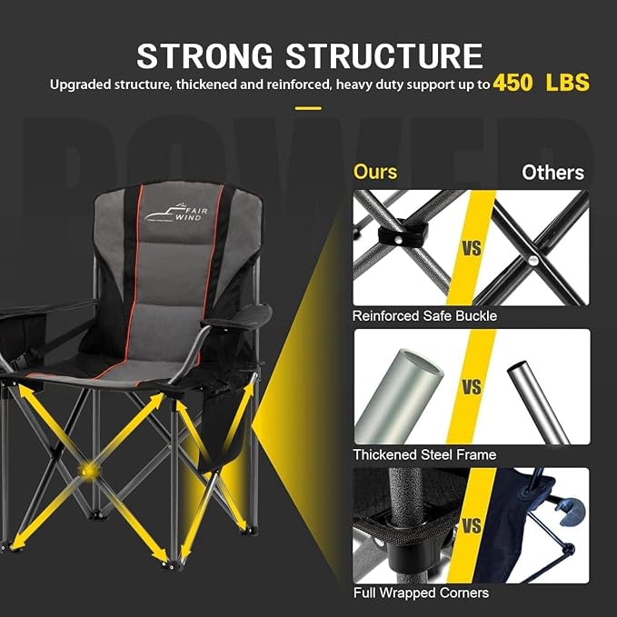 FAIR WIND Heavy Duty Camping Chair, Oversized Padded Folding Chair - Image 9