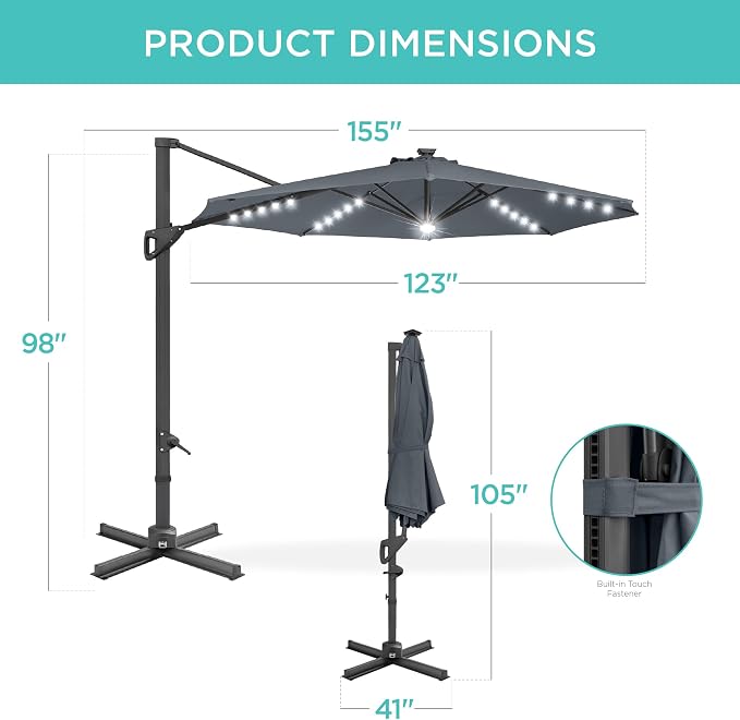 Best Choice Products 10ft Solar LED Cantilever Patio Umbrella, 360-Degree - Image 7