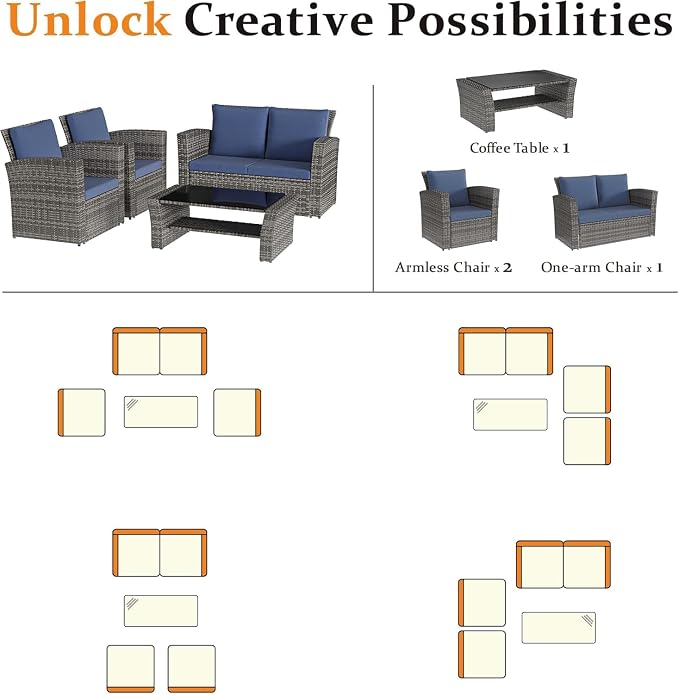 Solaste 4 Piece Outdoor Patio Furniture Set, Outdoor Sectional Sofa - Image 5