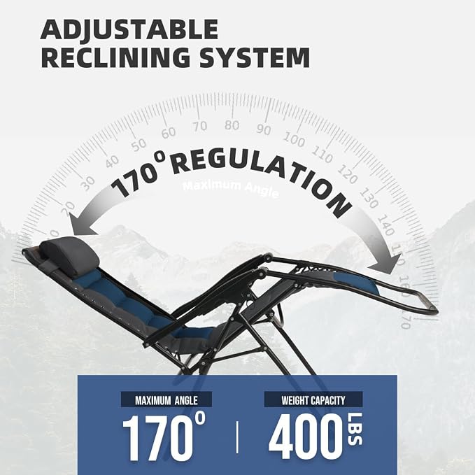 Zero Gravity Chair Set of 2 Oversized Folding Recliner, Padded Anti Gravity - Image 4
