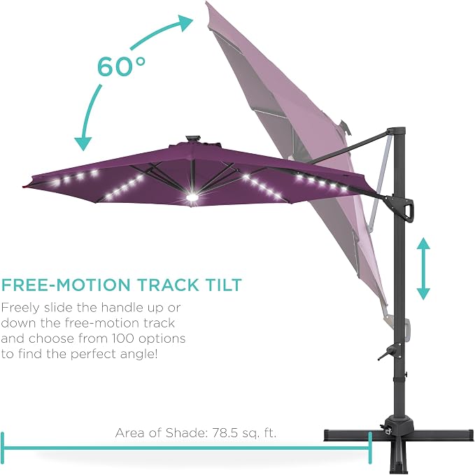 Best Choice Products 10ft Solar LED Cantilever Patio Umbrella, 360-Degree - Image 5