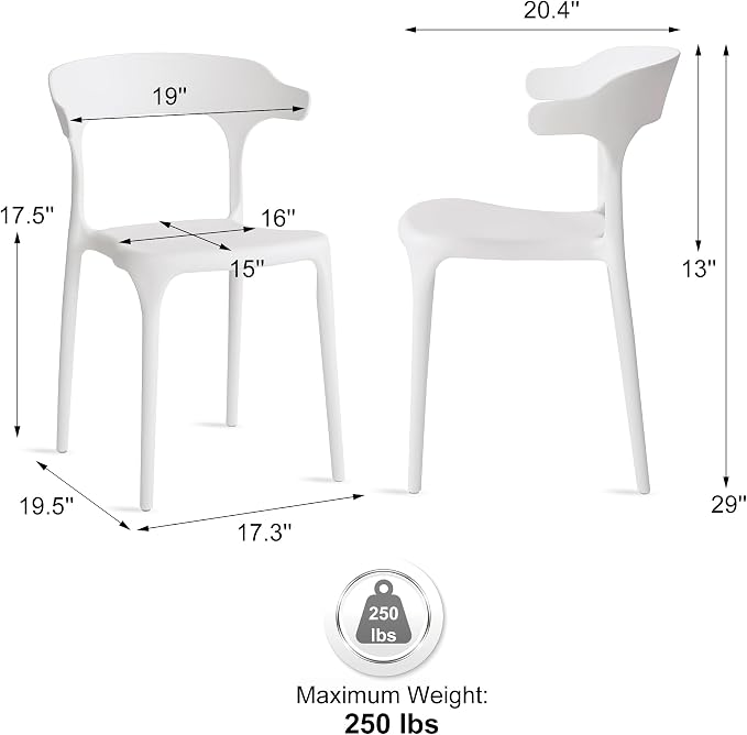 Modern Stackable Dining Chair Set, No Assembly, Plastic Chair, Patio Chair - Image 3