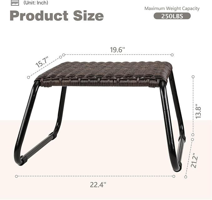 Patio Ottomans Outdoor Footstool, Wicker Rattan Garden Furniture All Weather - Image 3