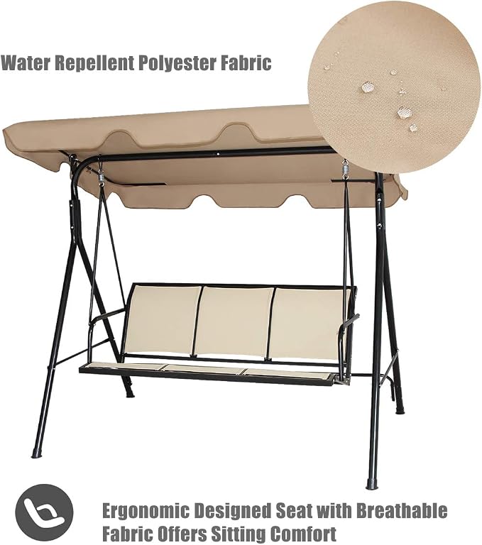 Tangkula 3 Person Patio Swing, Steel Frame - Image 8