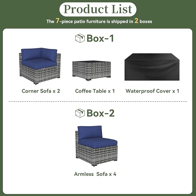 Aoxun 7 Piece Patio Furniture Set Wicker Rattan Patio Conversation Set Outdoor - Image 7