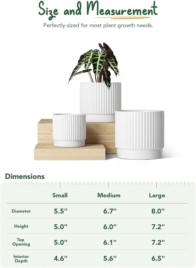 LE TAUCI Ceramic Pots for Plants, 8+6.7+5.5 Inch Plant Pots Indoor, Flower Pot - Image 5