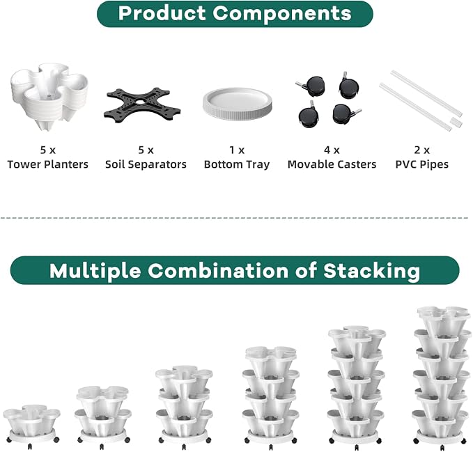 Strawberry Vertical Planter, Stacking Garden Tower, 5 Tiered Stackable Herb - Image 8
