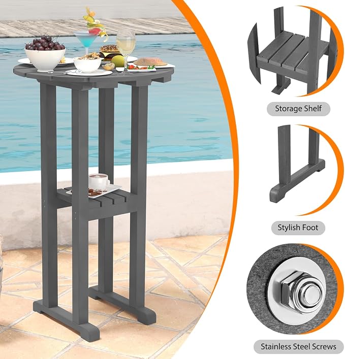 Sundale Outdoor 39 Inches Height Adirondack Bar Table, Patio HDPE Pub Height - Image 4