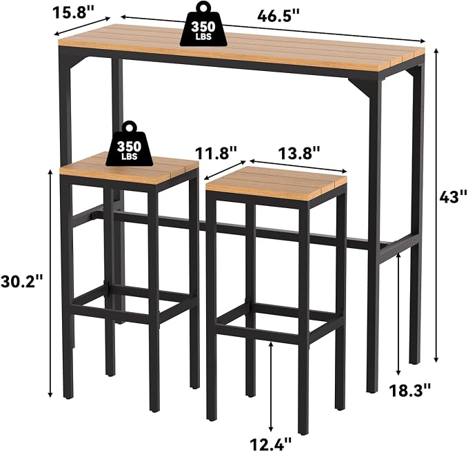 AECOJOY 6 Piece Patio Bar Set, Patio Bar Height Table and Chairs Set 47" - Image 5
