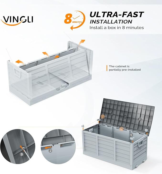 VINGLI 75 Gallon Collapsible Outdoor Storage Box, Simple-to-assemble Plastic - Image 2