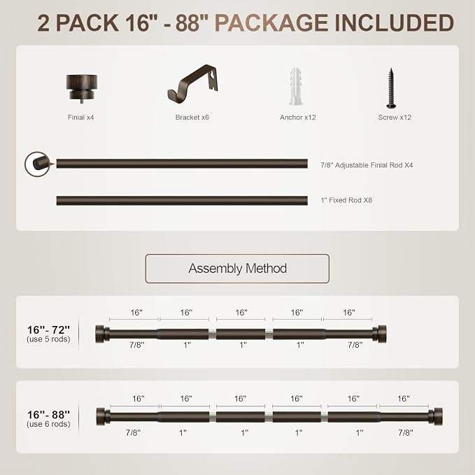 2 Pack Modern Antique Brown Bronze Curtain Rods - Image 9