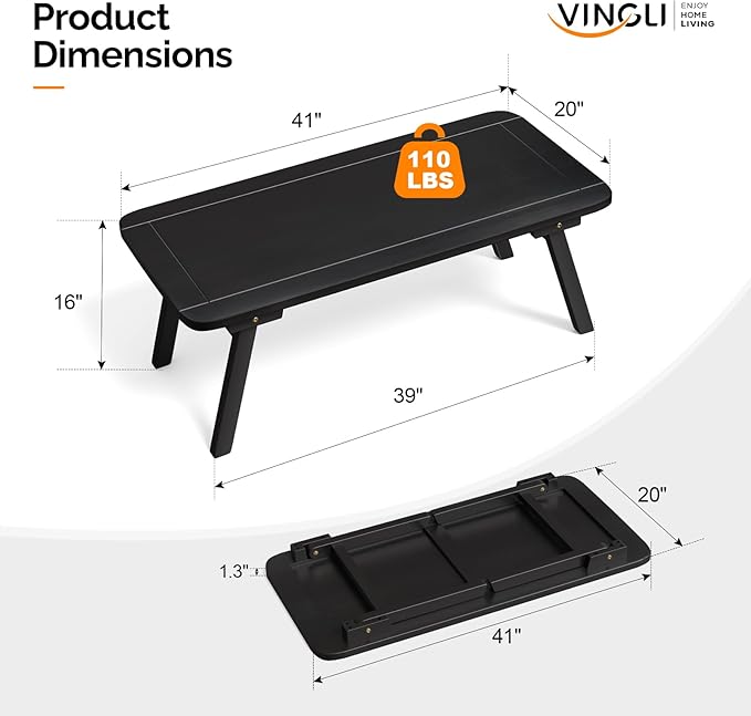 VINGLI Outdoor Folding Coffee Table, Natural Poplar Wood Patio Coffee Table - Image 3
