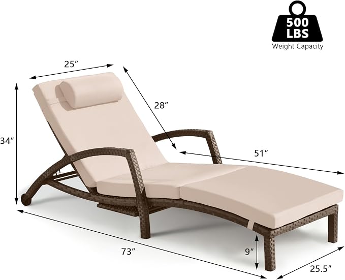 Chaise Lounge Chairs Outdoor Set of 6, Comfy Outside Wicker Patio Pool Lounge - Image 7