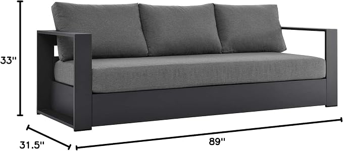 Modway Tahoe Aluminum Outdoor Patio Sofa in Gray Charcoal - Image 9