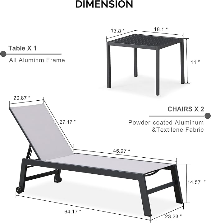 PURPLE LEAF Patio Chaise Lounge Set 4 Pieces Aluminum Outdoor Lounge Chairs - Image 2